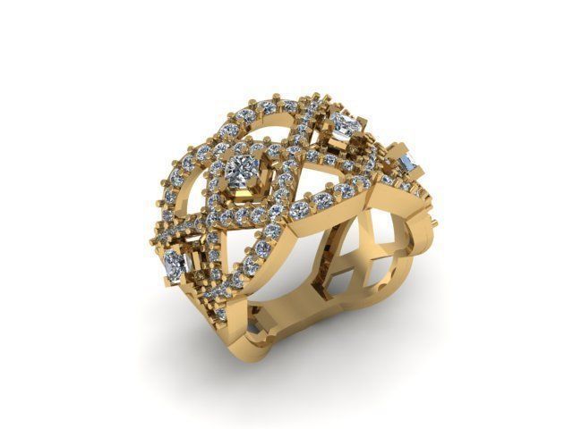 Princess and round daimond ring ready to print 3D print model_6