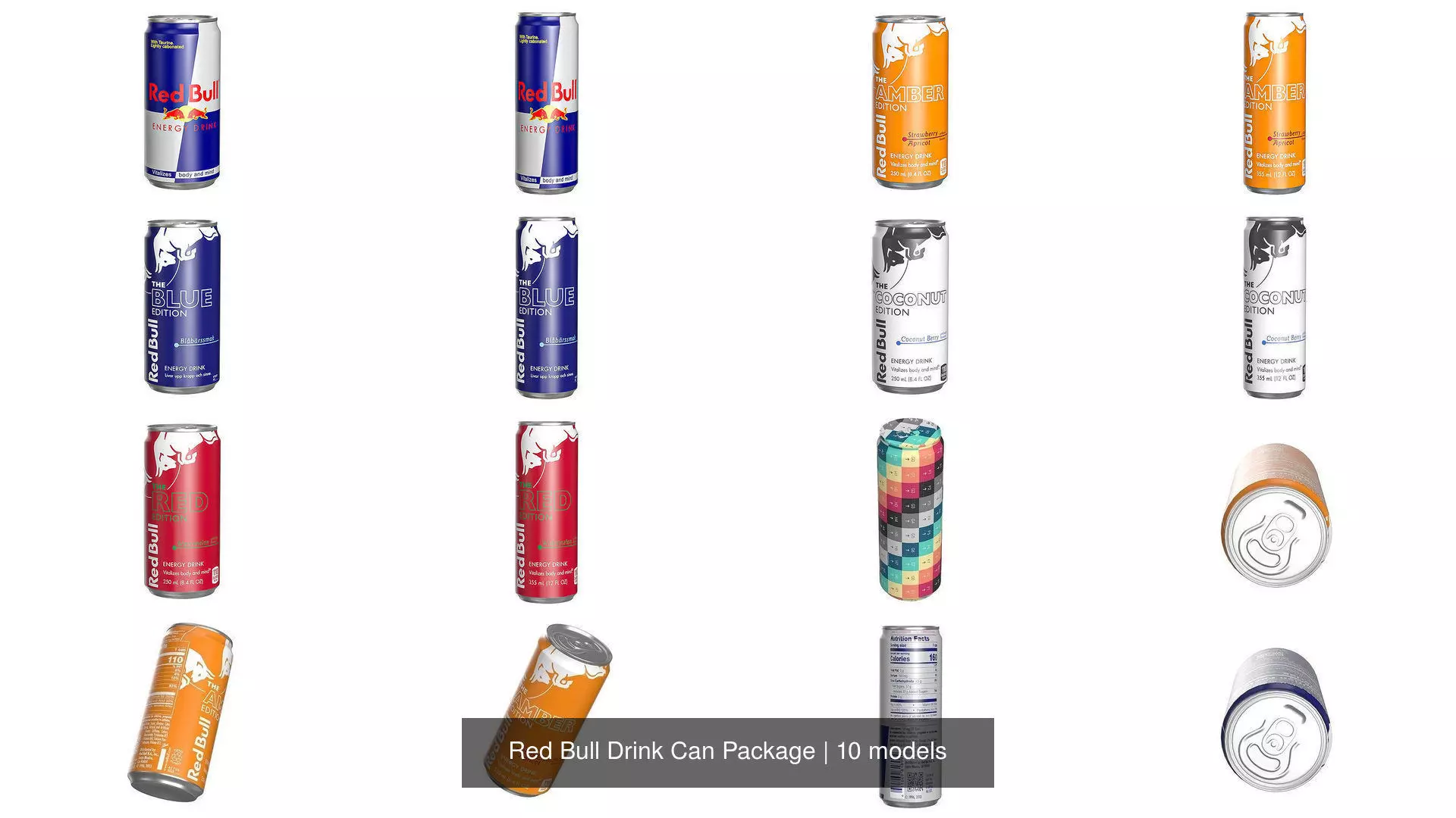 Red Bull Drink Can Package 3D Model Collection_1