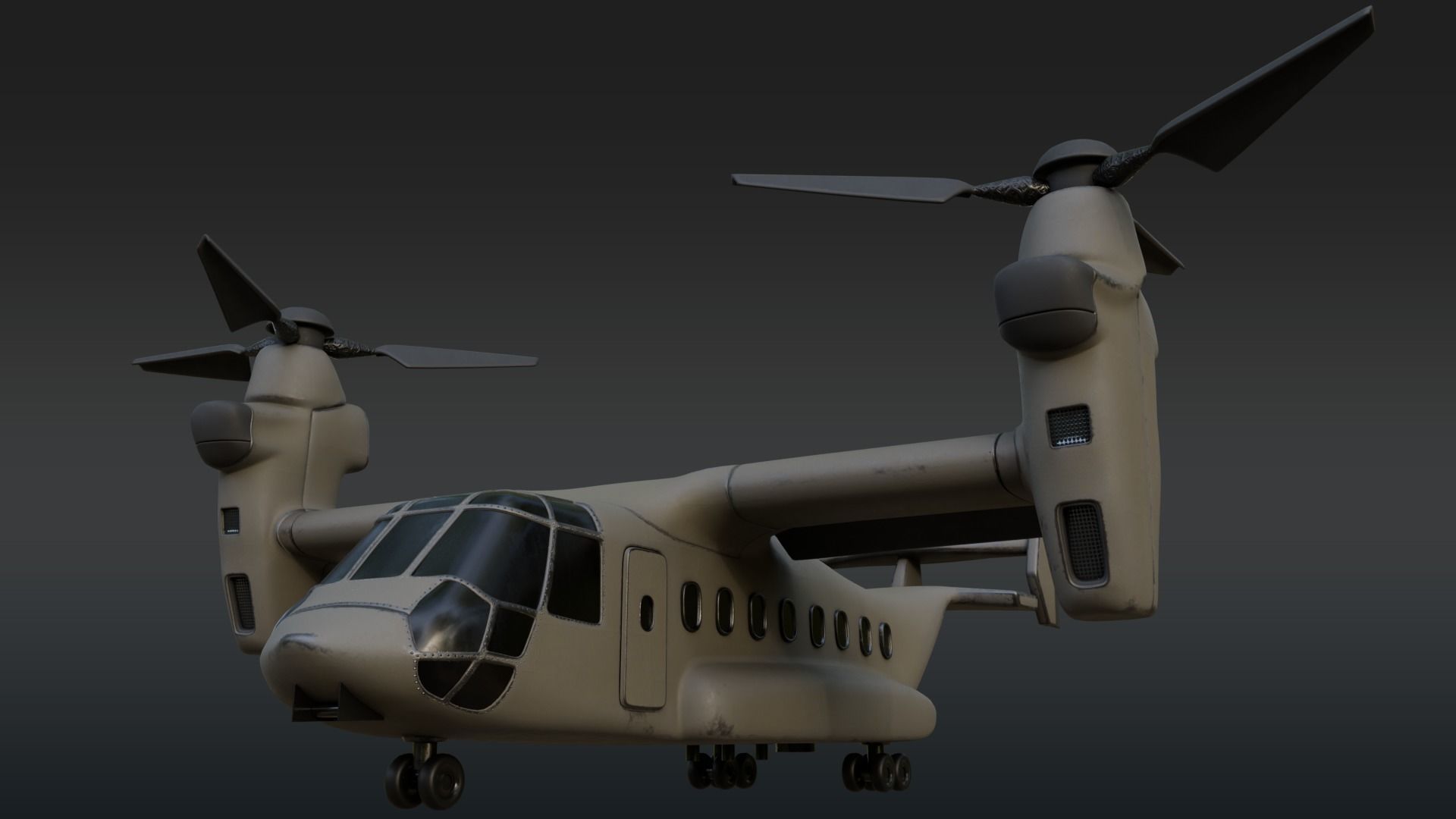  Military Tiltrotor Aircraft  Earth Tones Low-poly 3D model_1