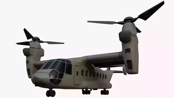  Military Tiltrotor Aircraft  Earth Tones Low-poly 3D model