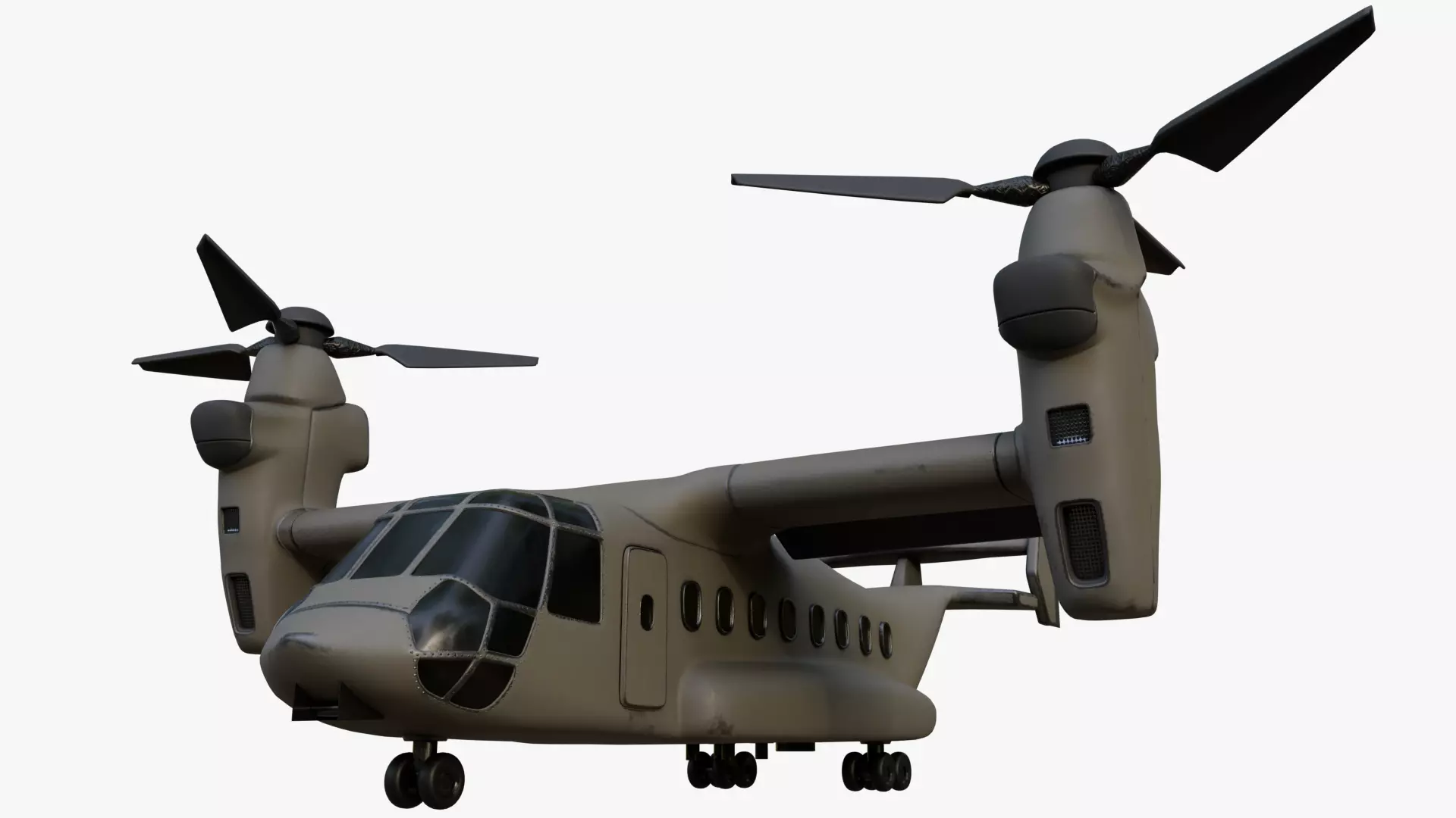  Military Tiltrotor Aircraft  Earth Tones Low-poly 3D model_0
