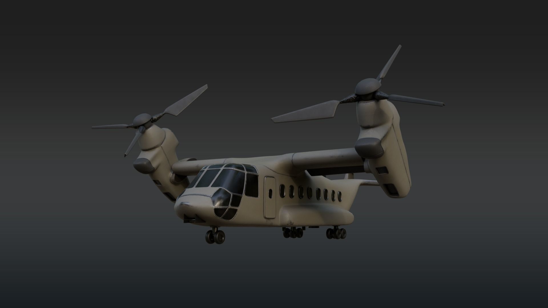 Military Tiltrotor Aircraft  Earth Tones Low-poly 3D model_6