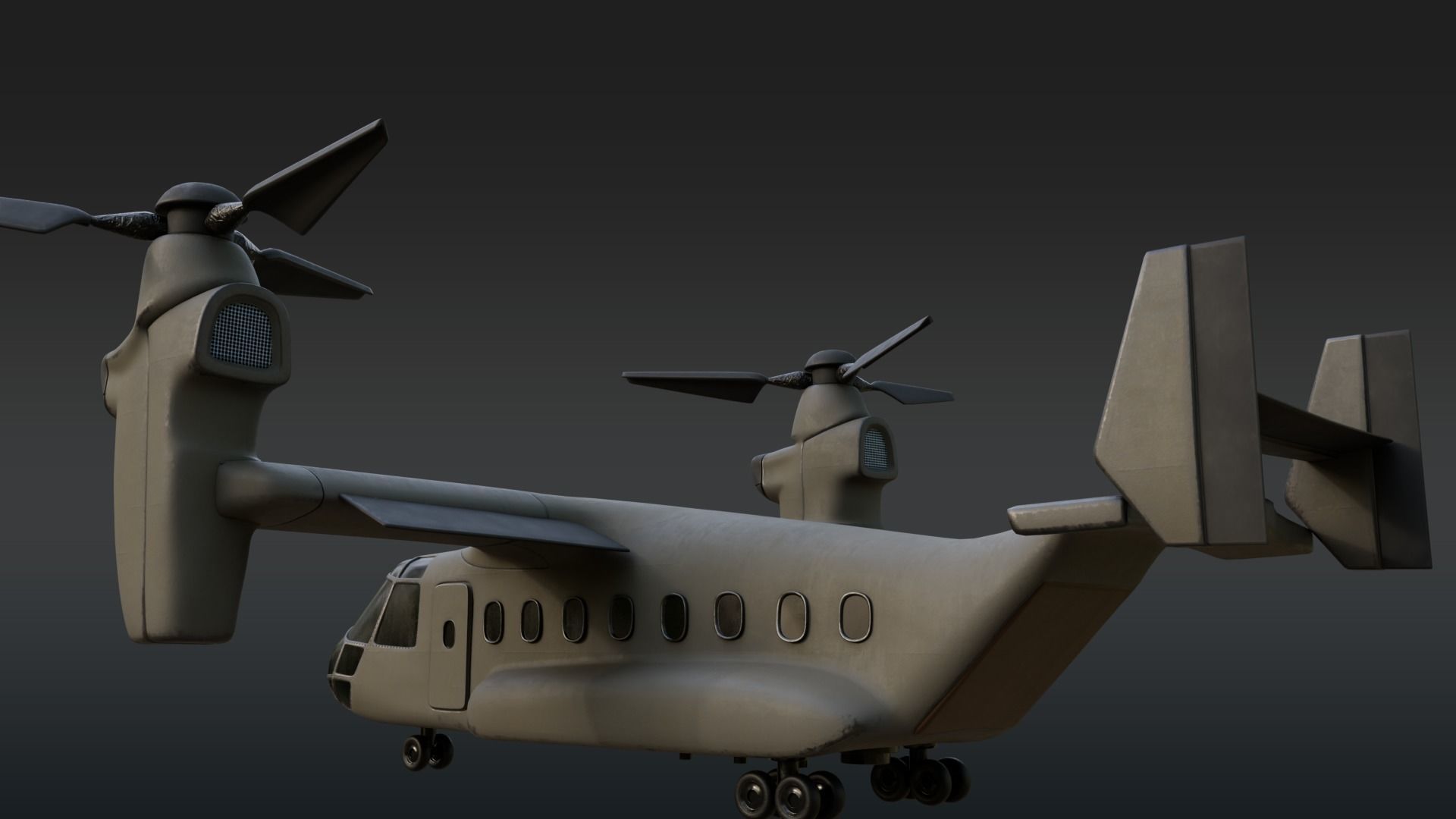  Military Tiltrotor Aircraft  Earth Tones Low-poly 3D model_9