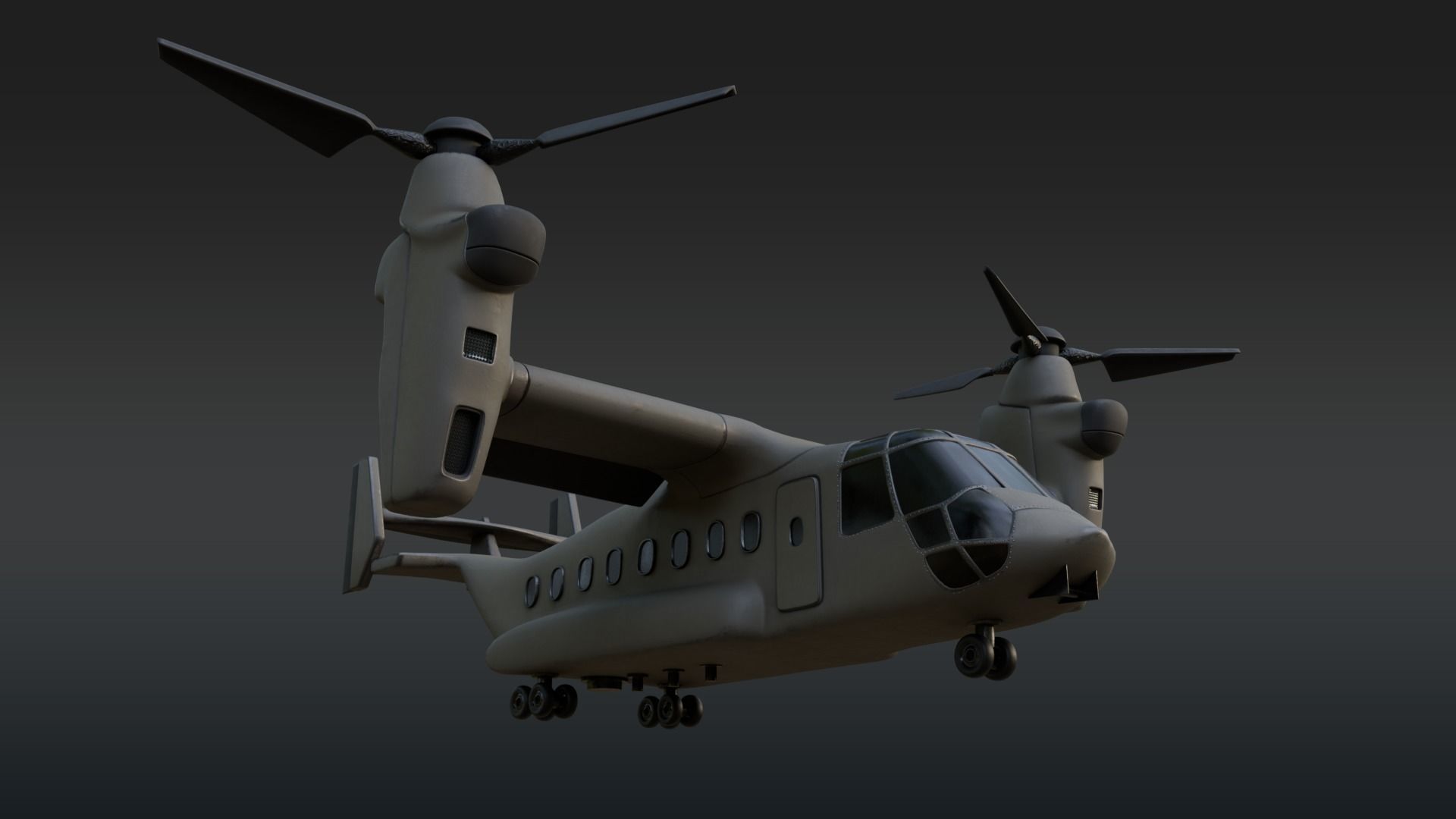  Military Tiltrotor Aircraft  Earth Tones Low-poly 3D model_4