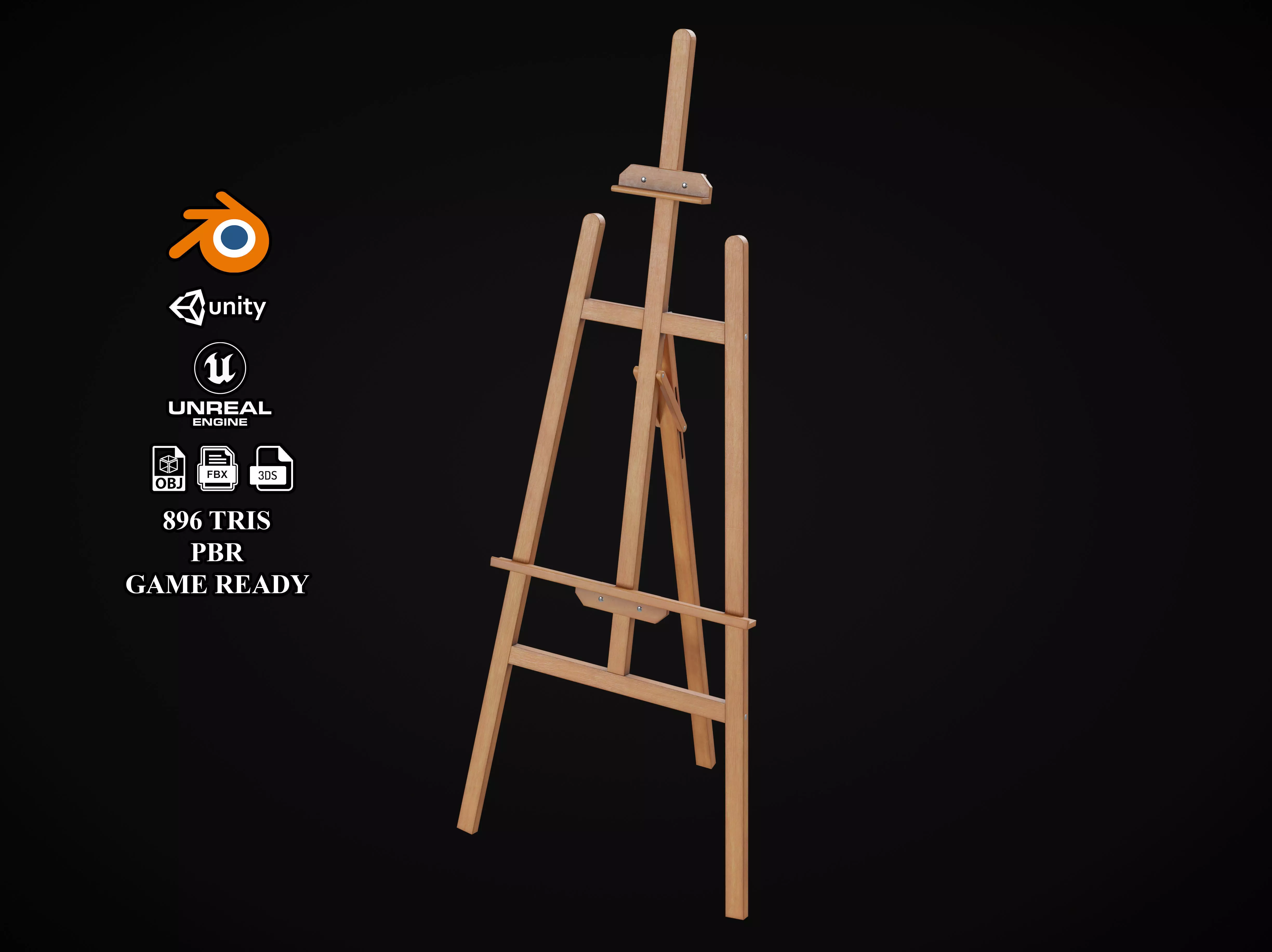 Easel Low-poly 3D model_0