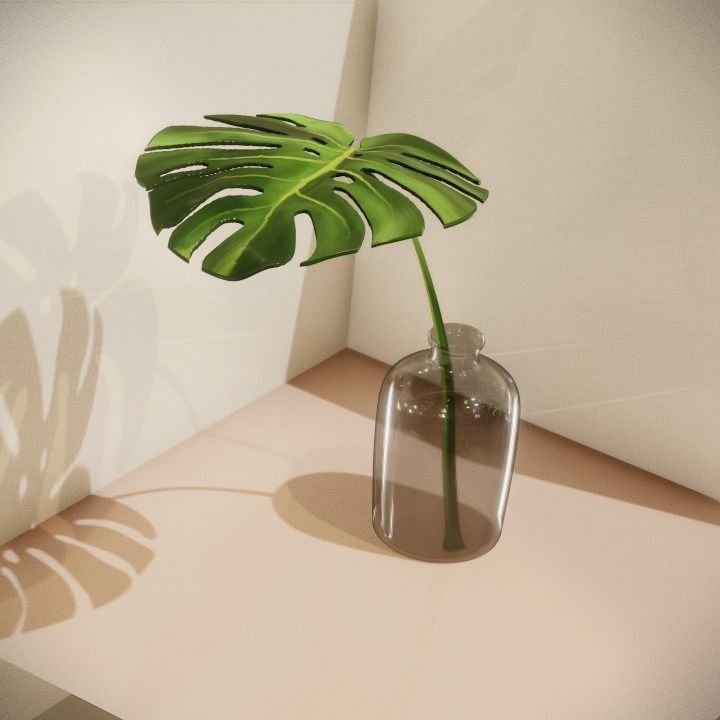 Monstera in glass vase 3D model_2