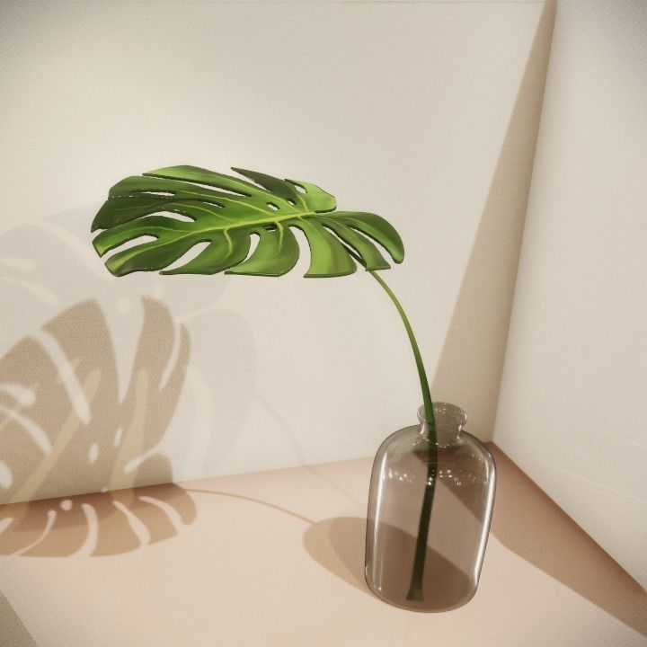Monstera in glass vase 3D model_1