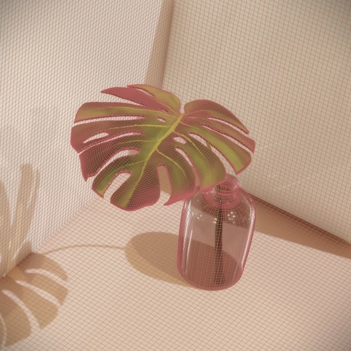 Monstera in glass vase 3D model_3