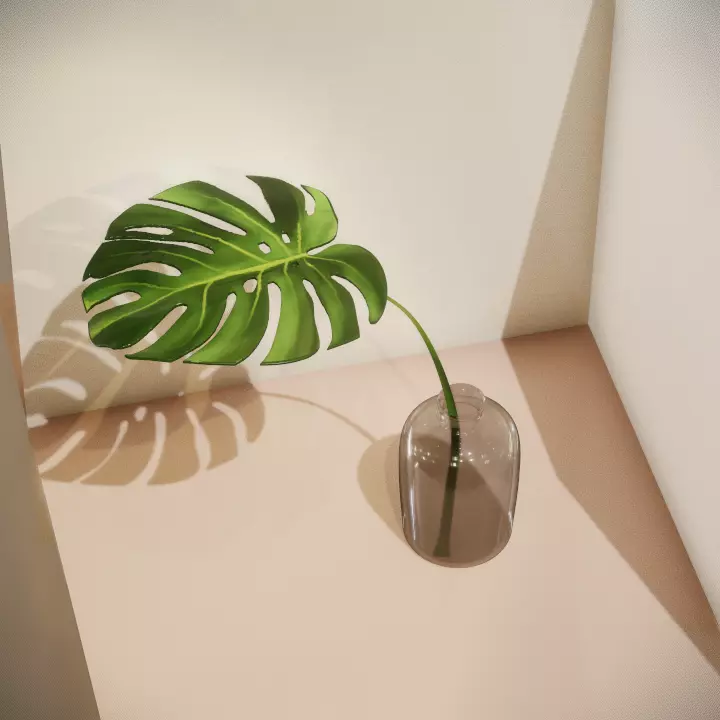 Monstera in glass vase 3D model_0