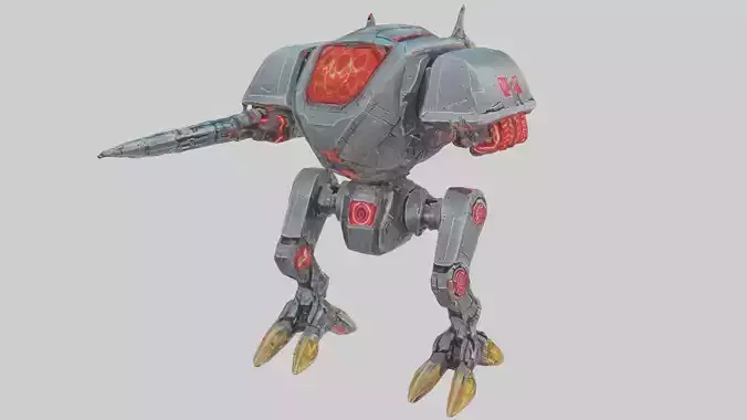Battle robot character with gun Low-poly 3D model