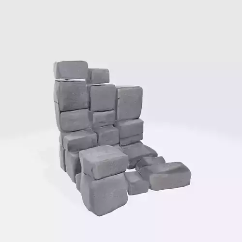 A stack of gray concrete or stone cubes 