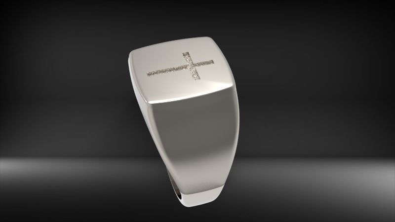 Men ring with cross 3D print model_16