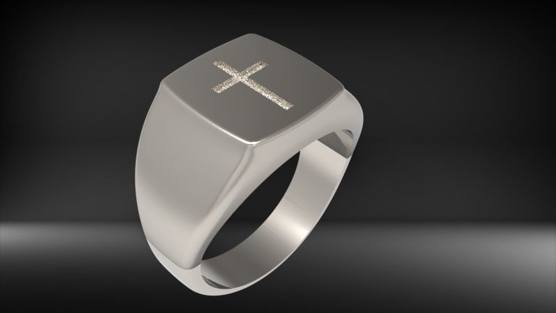 Men ring with cross 3D print model_5