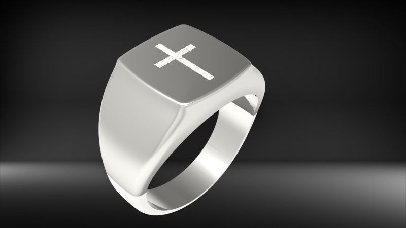 Men ring with cross 3D print model_6