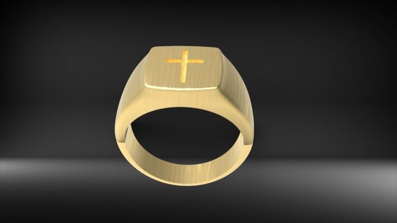 Men ring with cross 3D print model_11