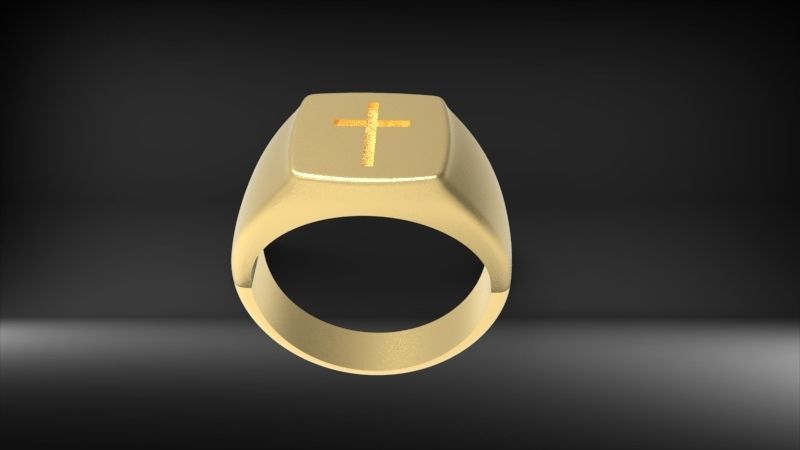 Men ring with cross 3D print model_13