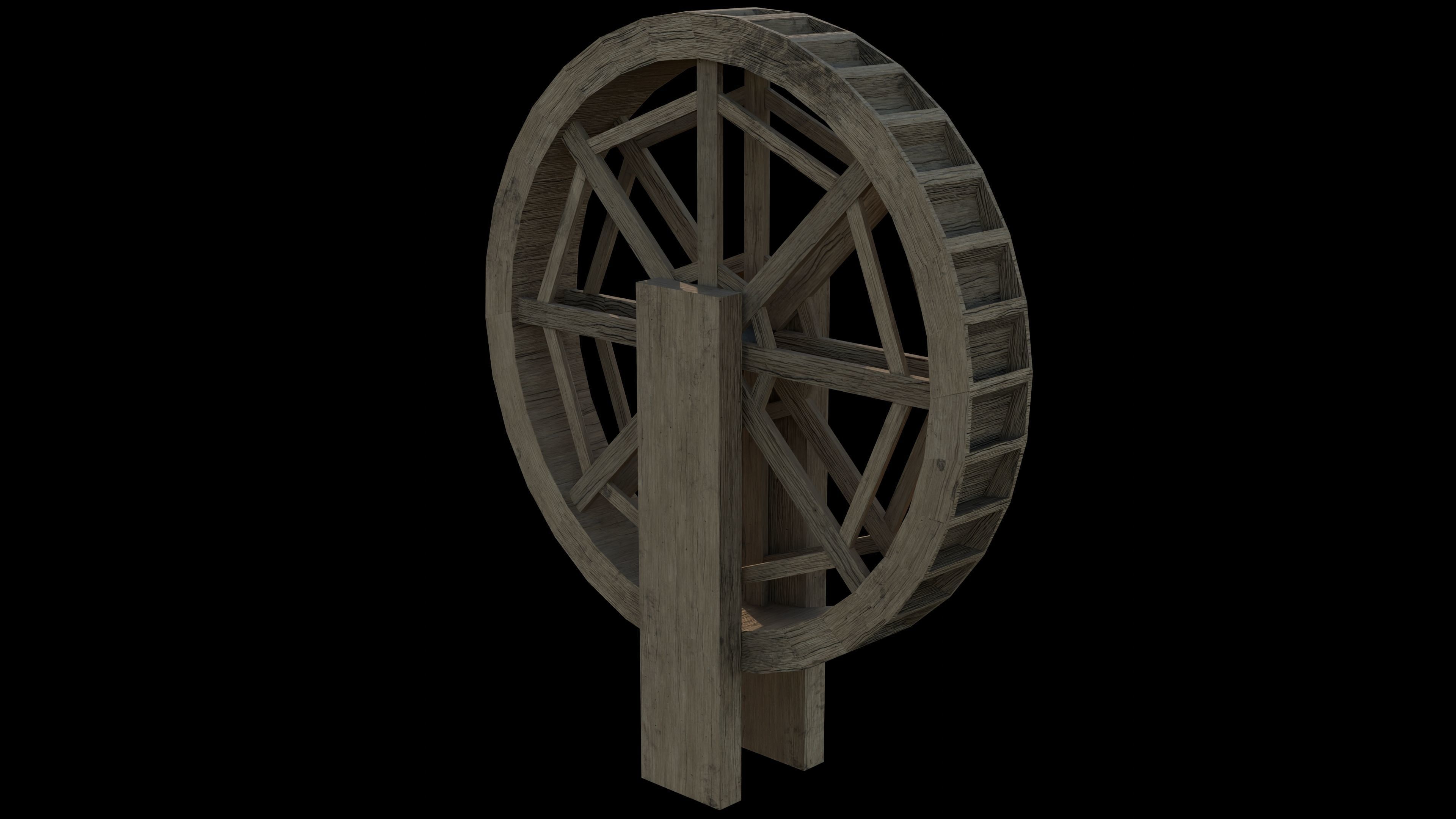 Wooden Waterwheel Free 3D model_4
