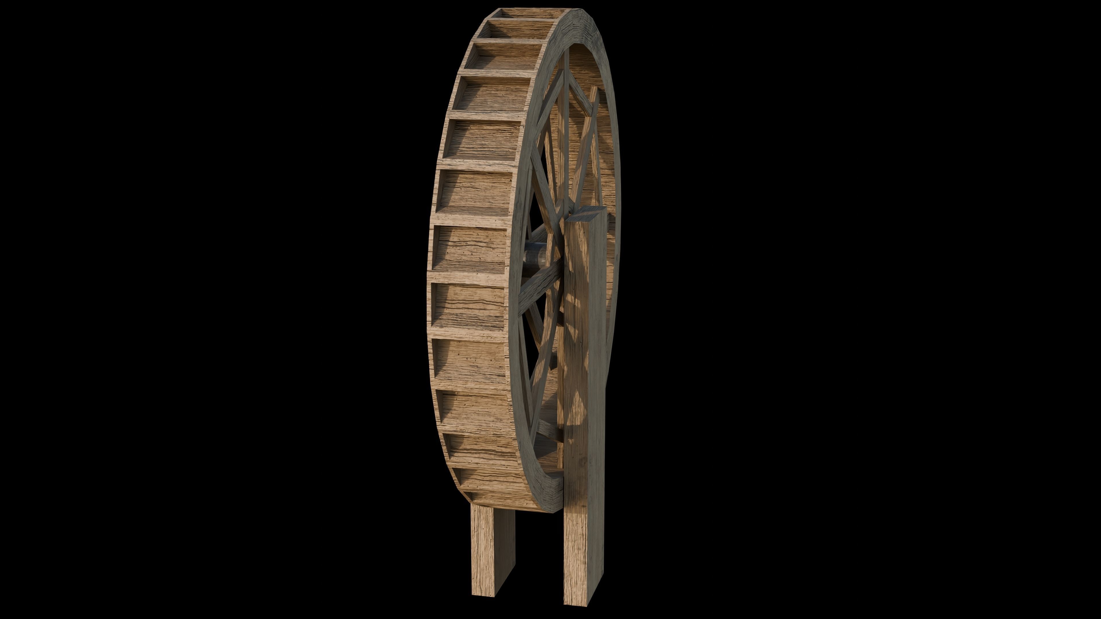 Wooden Waterwheel Free 3D model_3