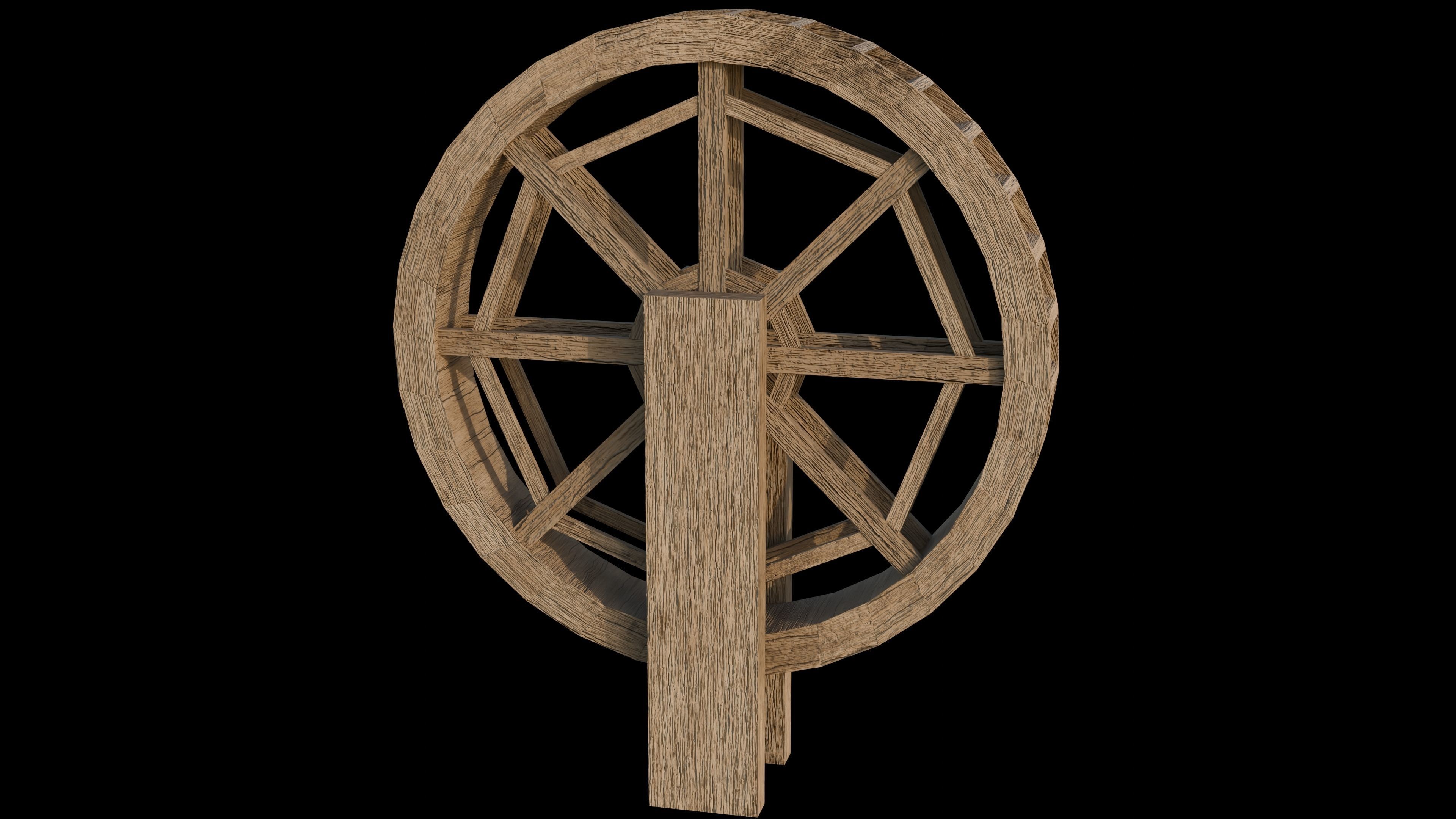Wooden Waterwheel Free 3D model_2
