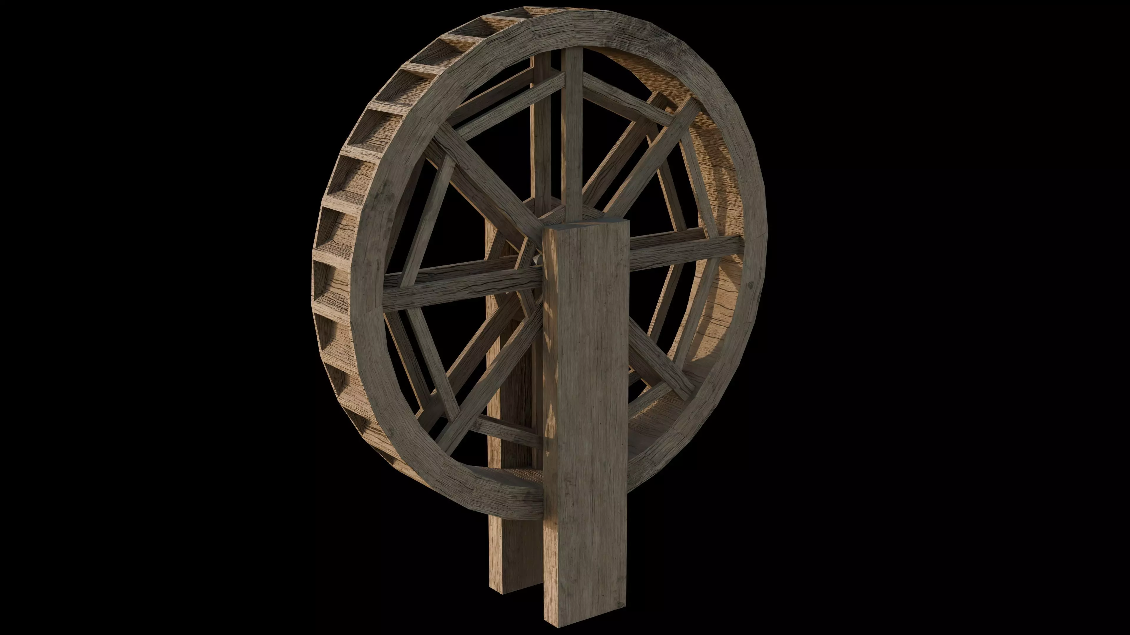 Wooden Waterwheel Free 3D model_0