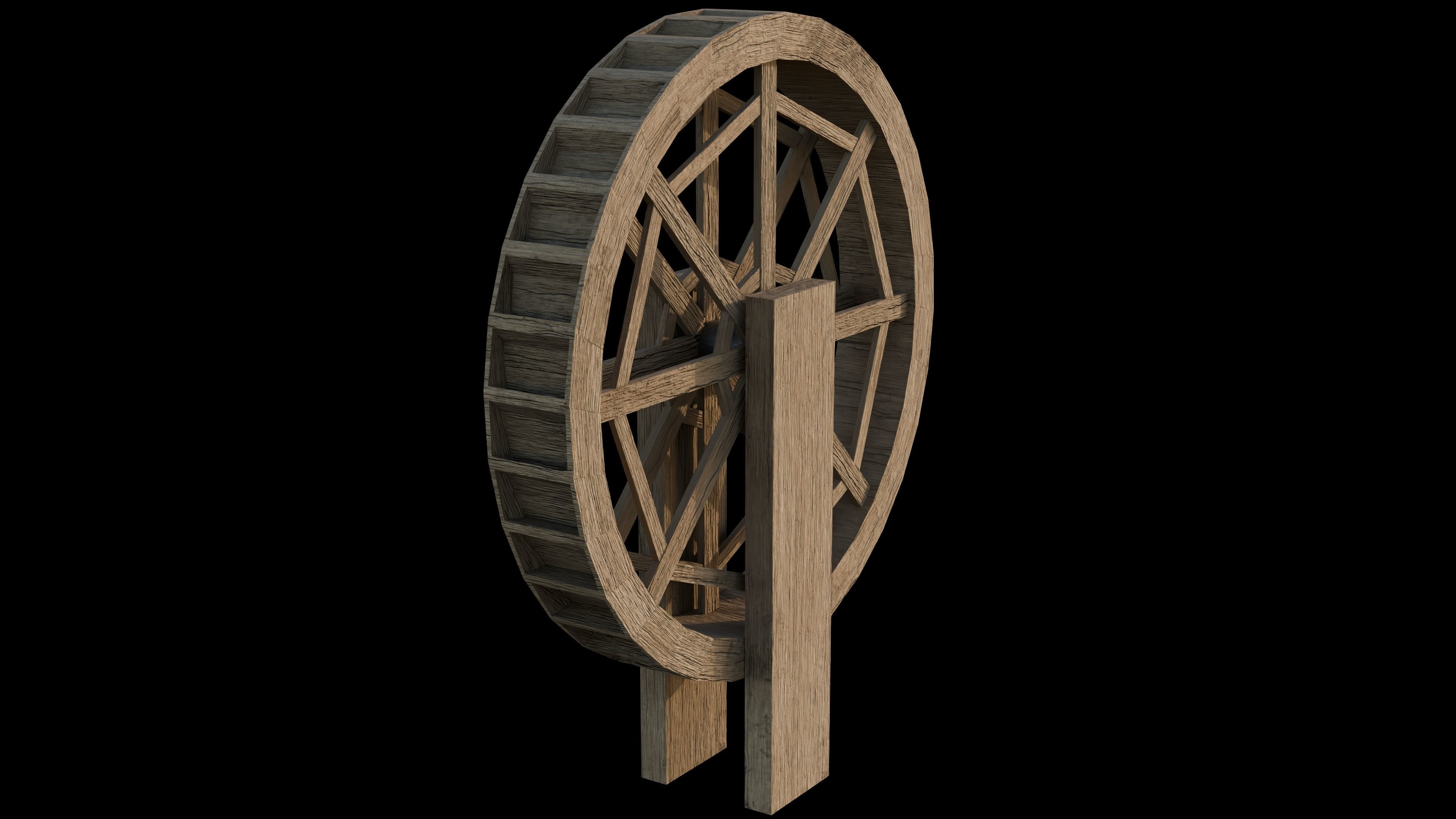Wooden Waterwheel Free 3D model_1