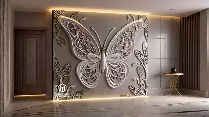 decor set wall panel butterfly relief mural CNC 11