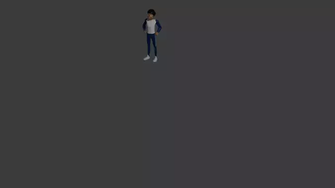 Boy model with blue pants jumping walking in the grass animation