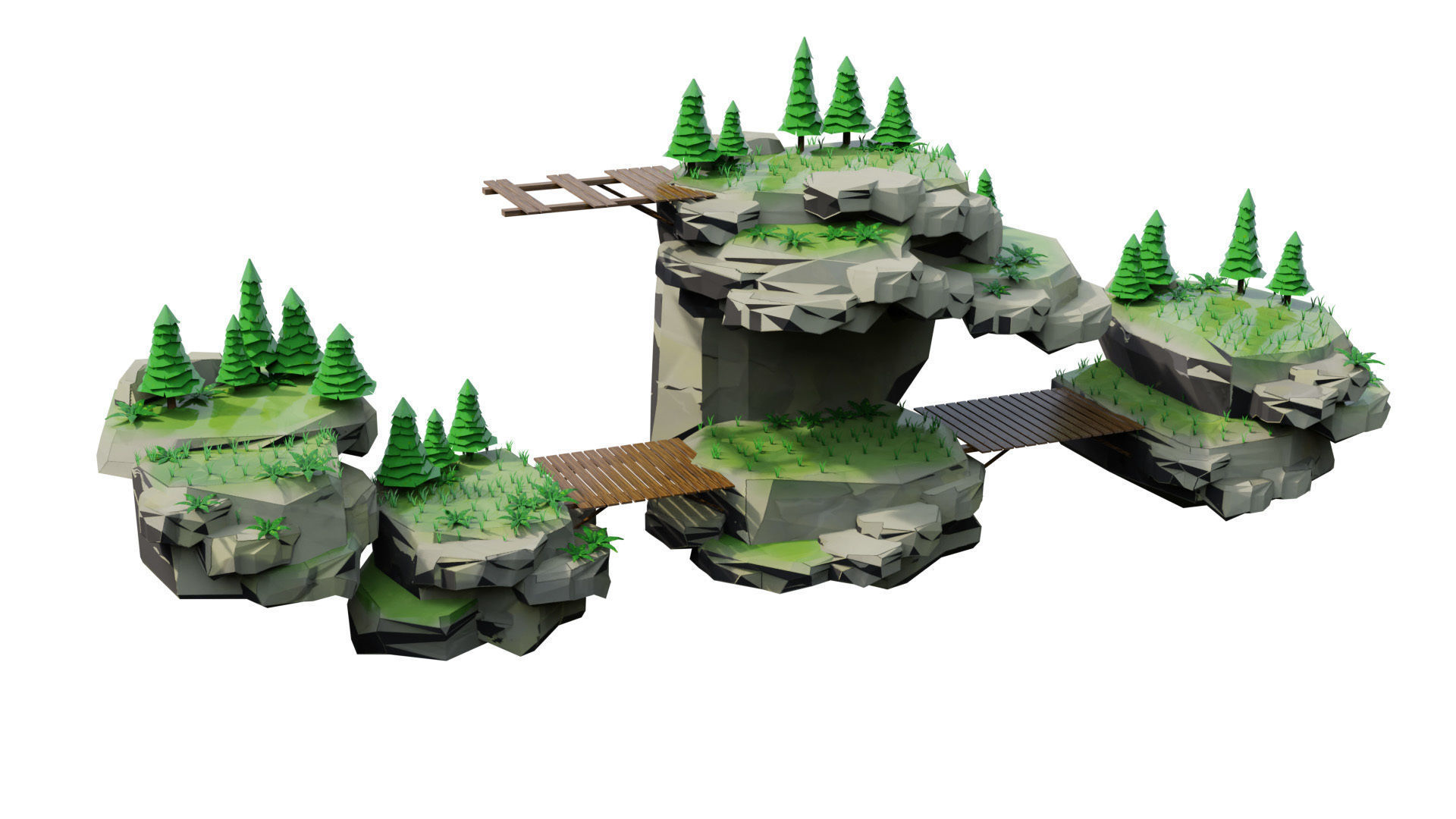 Game ready Floating Islands Environment Low-poly 3D model_1