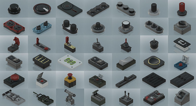 Set of 80 switch buttons 3D model
