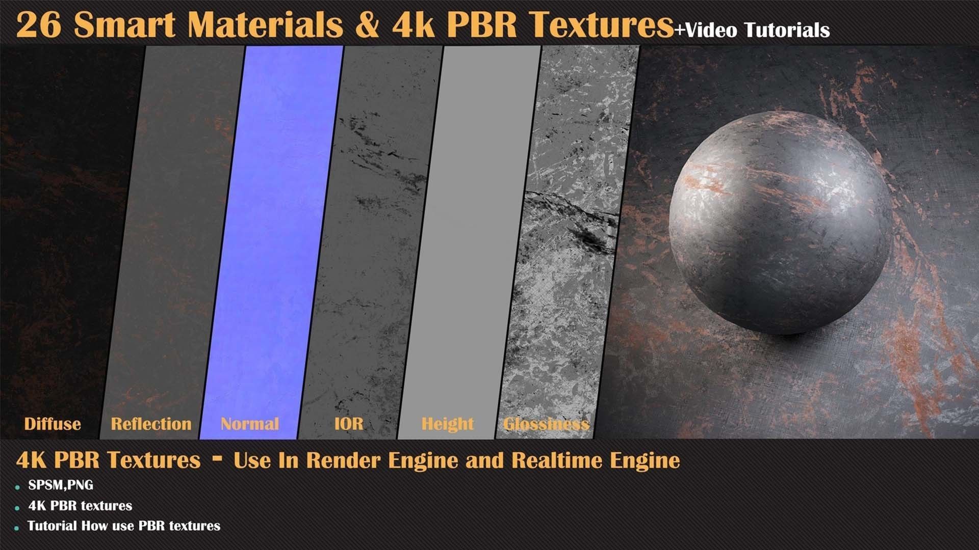 26 Smart Materials and 4K PBR Textures and Video Tutorial Texture_5