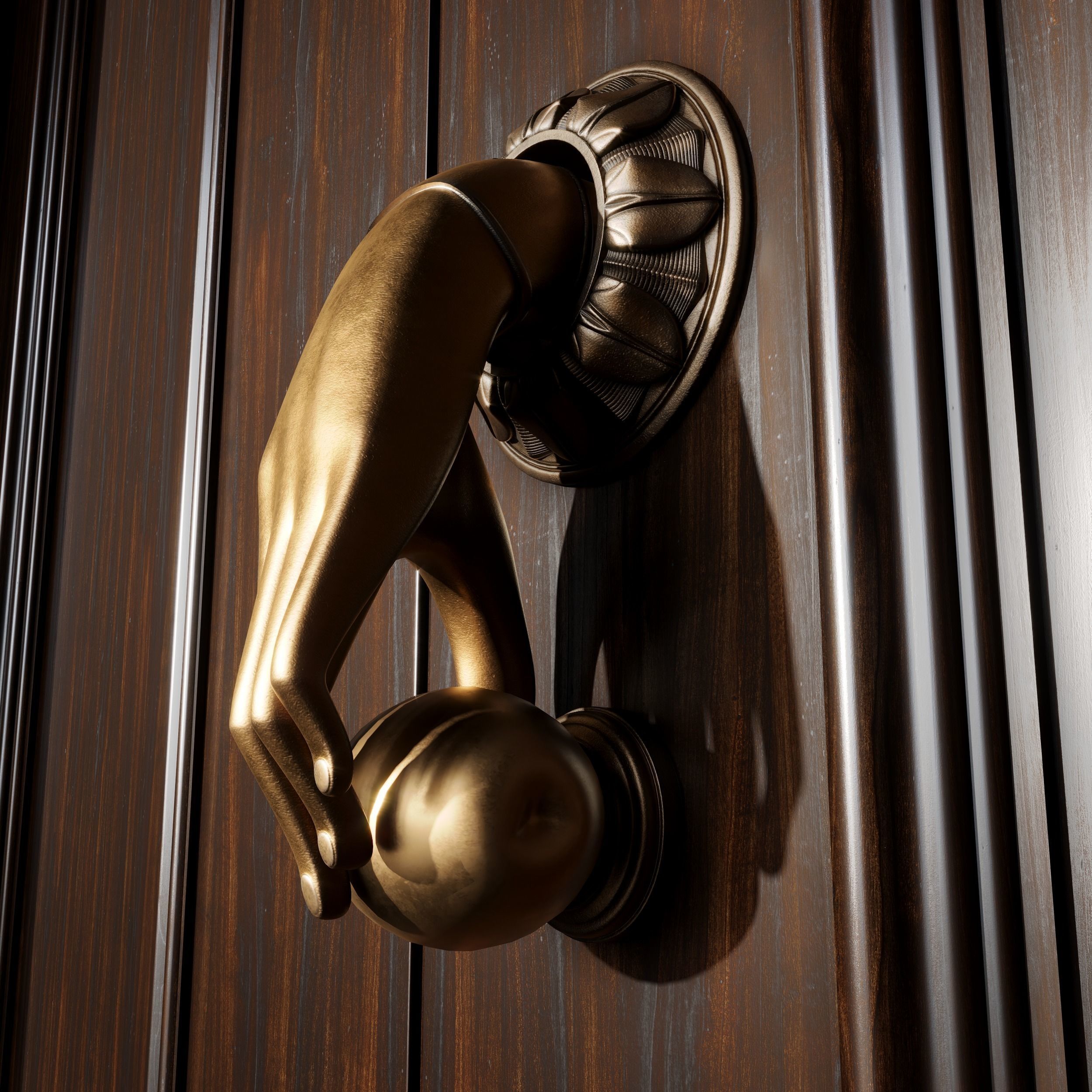 A doorknob shaped like a human hand Low-poly 3D model_2
