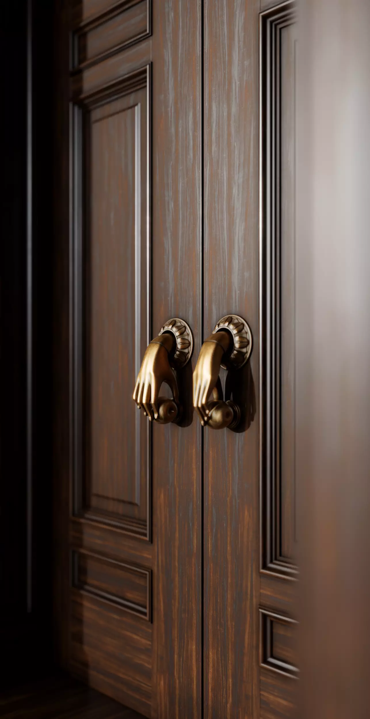 A doorknob shaped like a human hand Low-poly 3D model_0