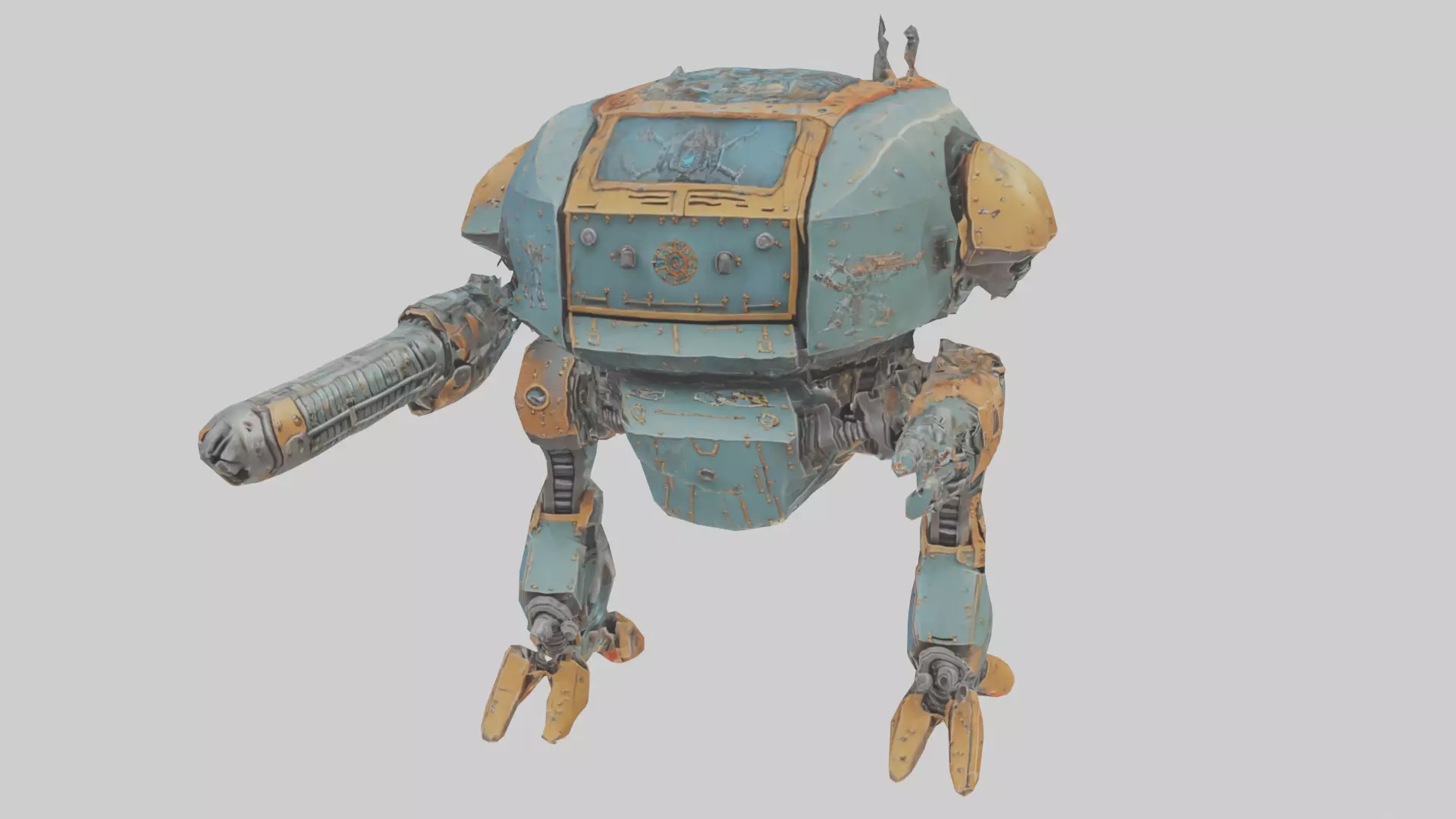 Battle heavy robot with gun Low-poly 3D model_0