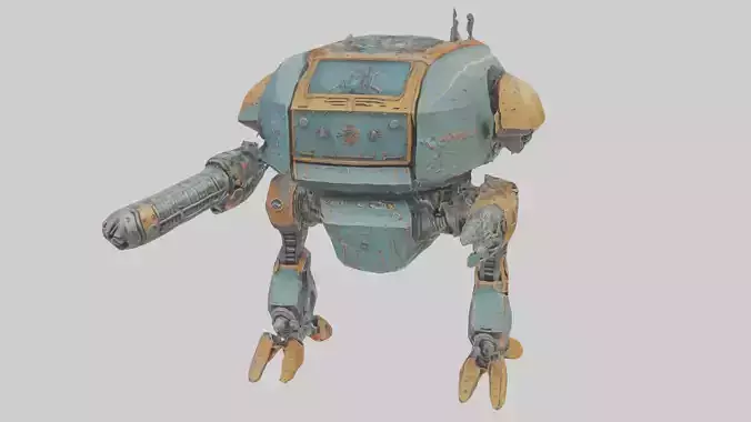 Battle heavy robot with gun Low-poly 3D model