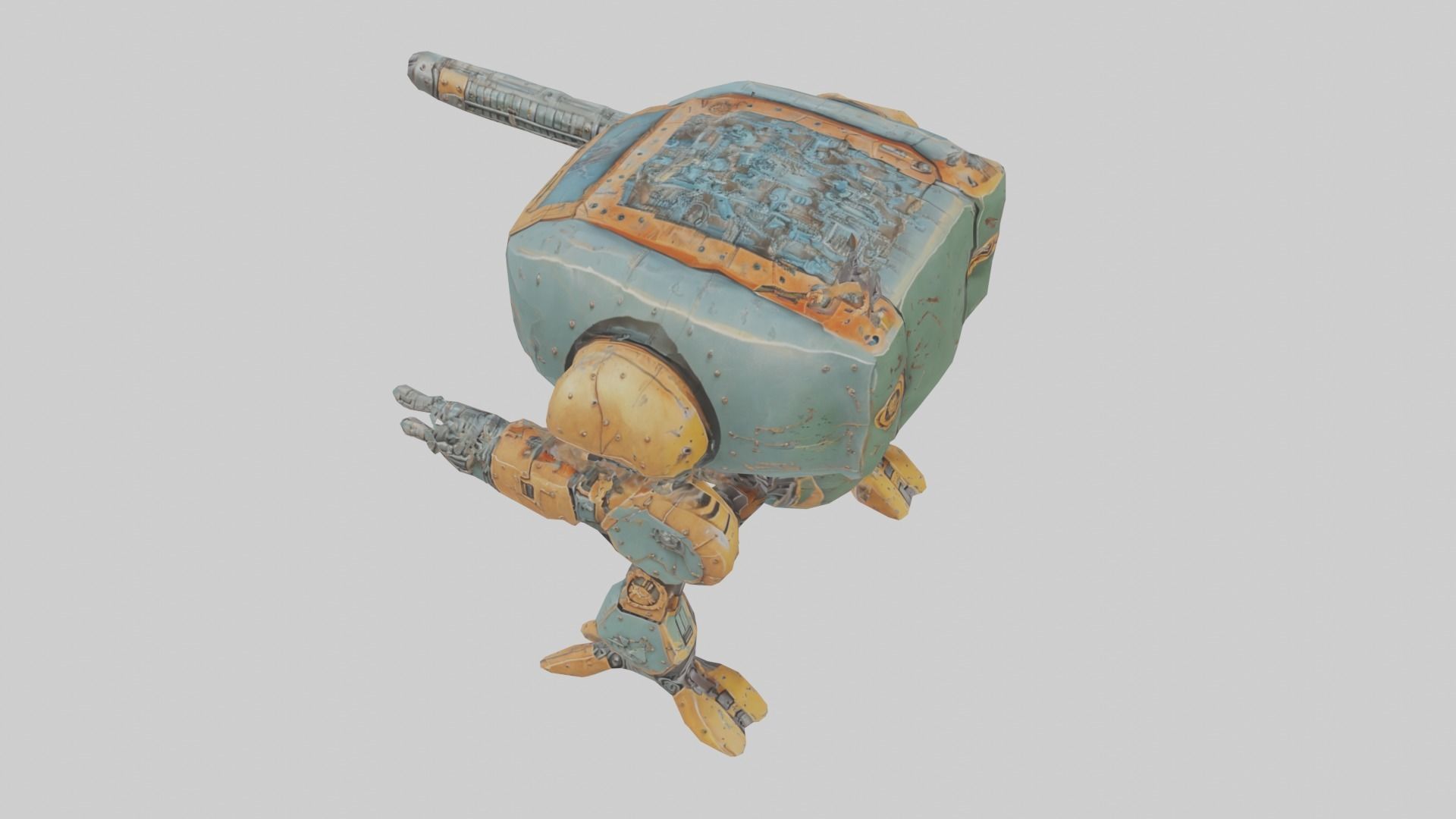Battle heavy robot with gun Low-poly 3D model_4