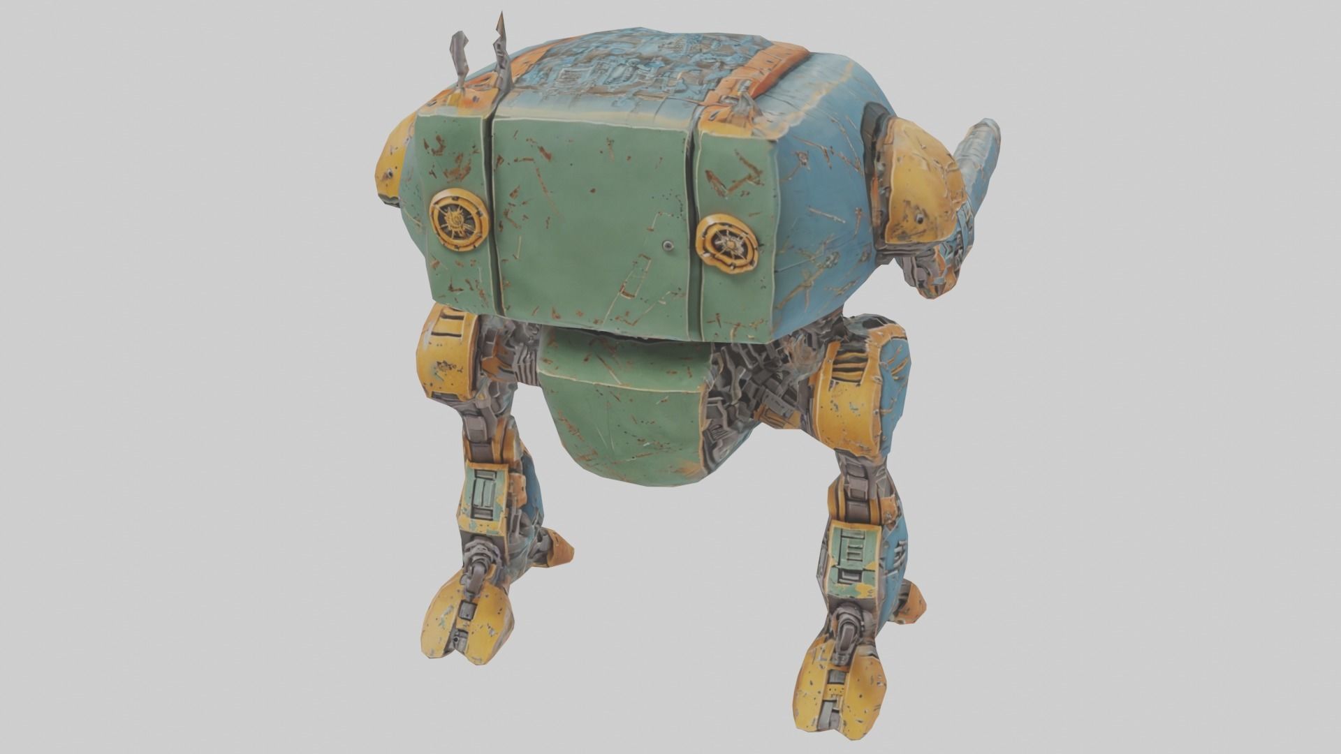 Battle heavy robot with gun Low-poly 3D model_2