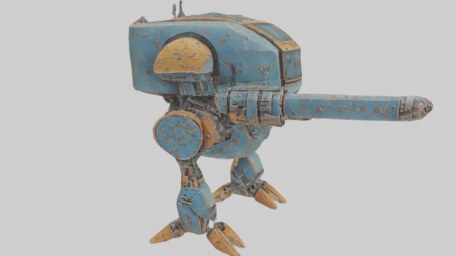 Battle heavy robot with gun Low-poly 3D model_1