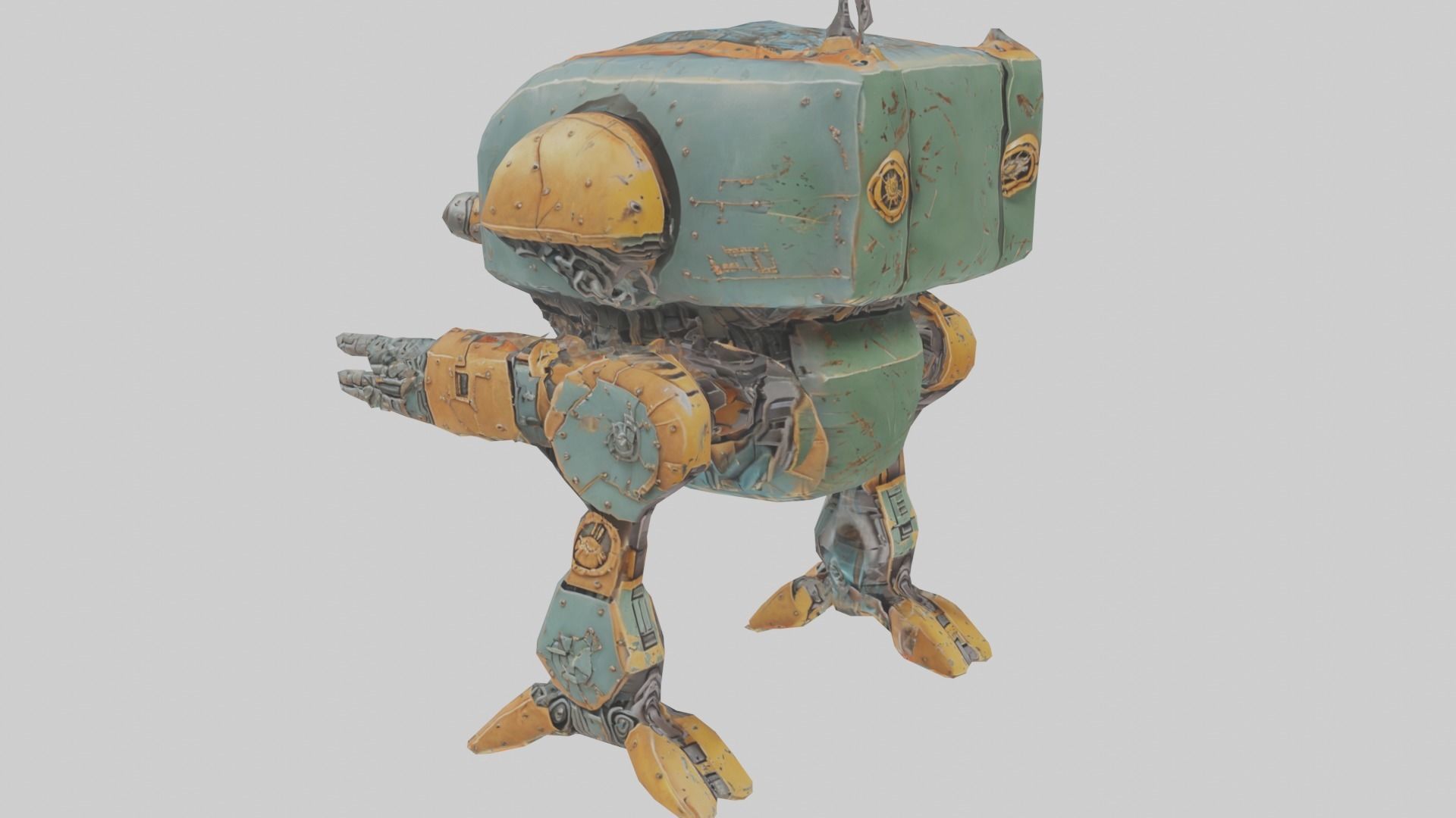 Battle heavy robot with gun Low-poly 3D model_3