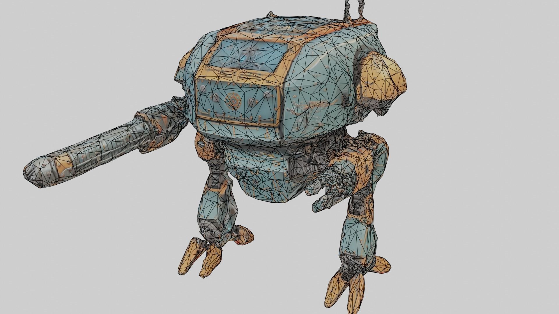 Battle heavy robot with gun Low-poly 3D model_5