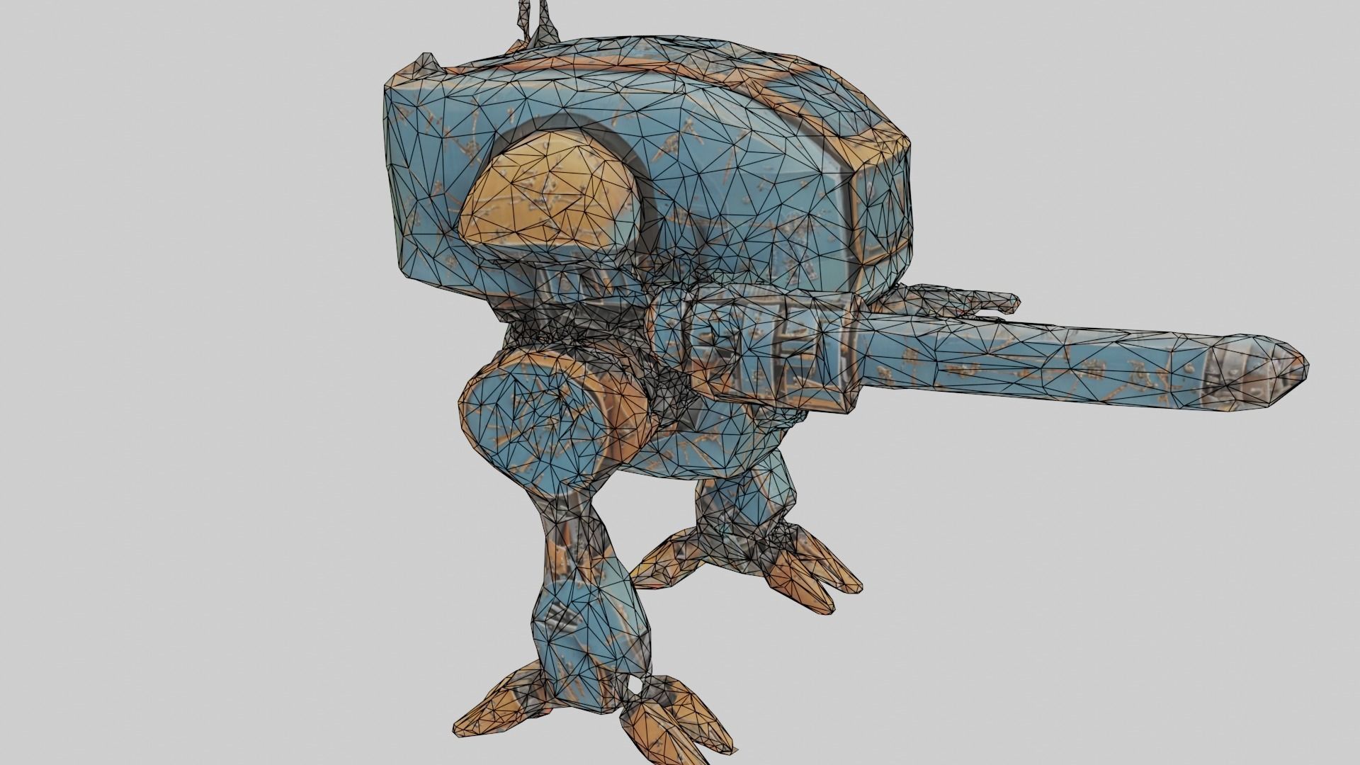 Battle heavy robot with gun Low-poly 3D model_6