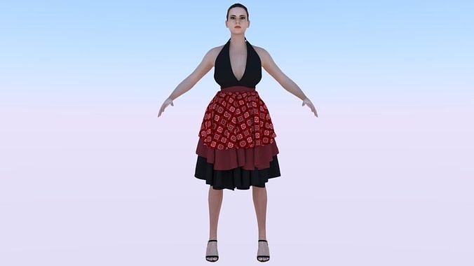 Woman in a Dress 075 Low-poly 3D model
