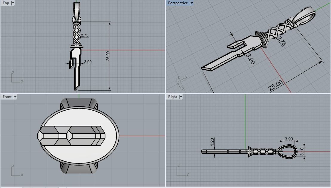 Dagger sword pendant model 999 3D print model_3