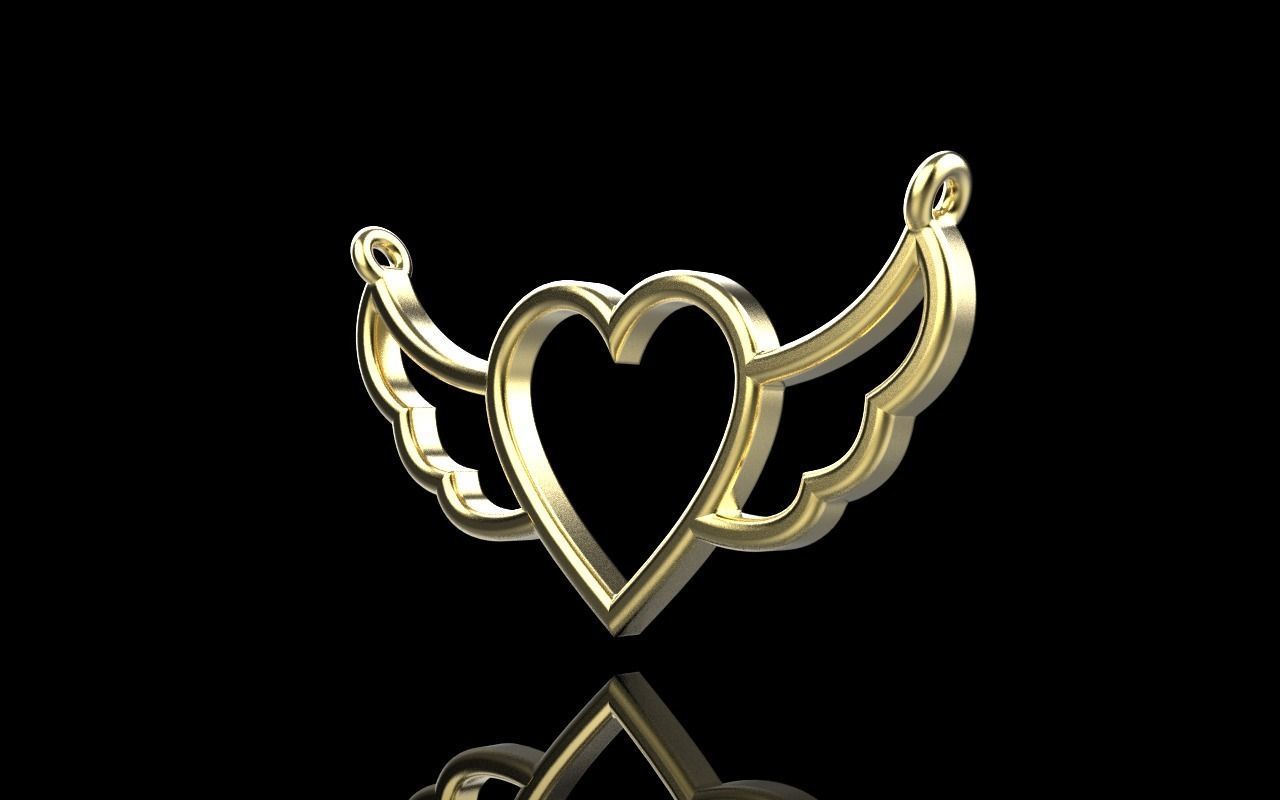 Heart with wings pendant model 1000 3D print model_23