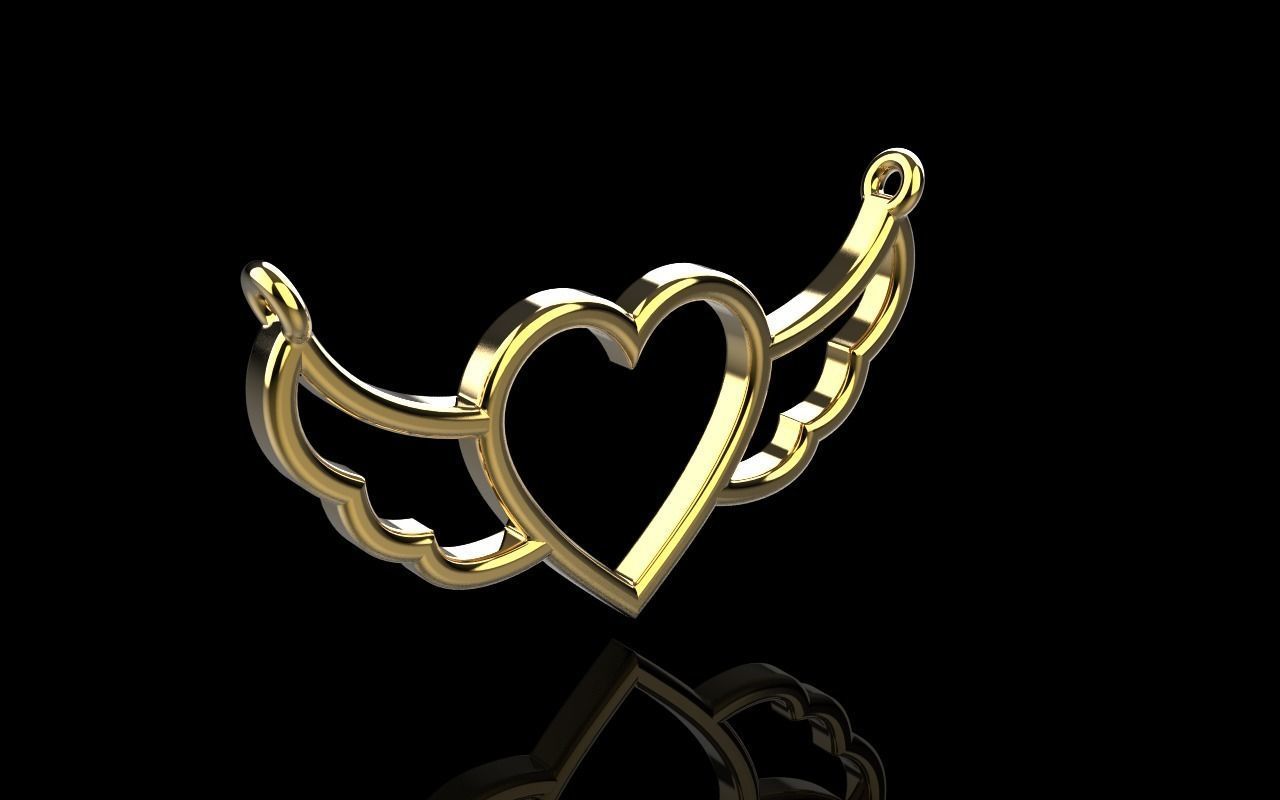 Heart with wings pendant model 1000 3D print model_22