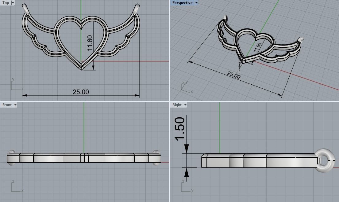 Heart with wings pendant model 1000 3D print model_3