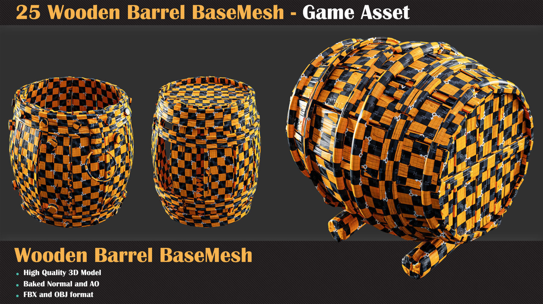 25 Wooden Barrel Collection Base Mesh 3D model_1