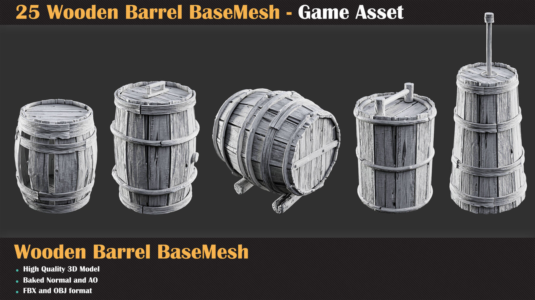 25 Wooden Barrel Collection Base Mesh 3D model_6