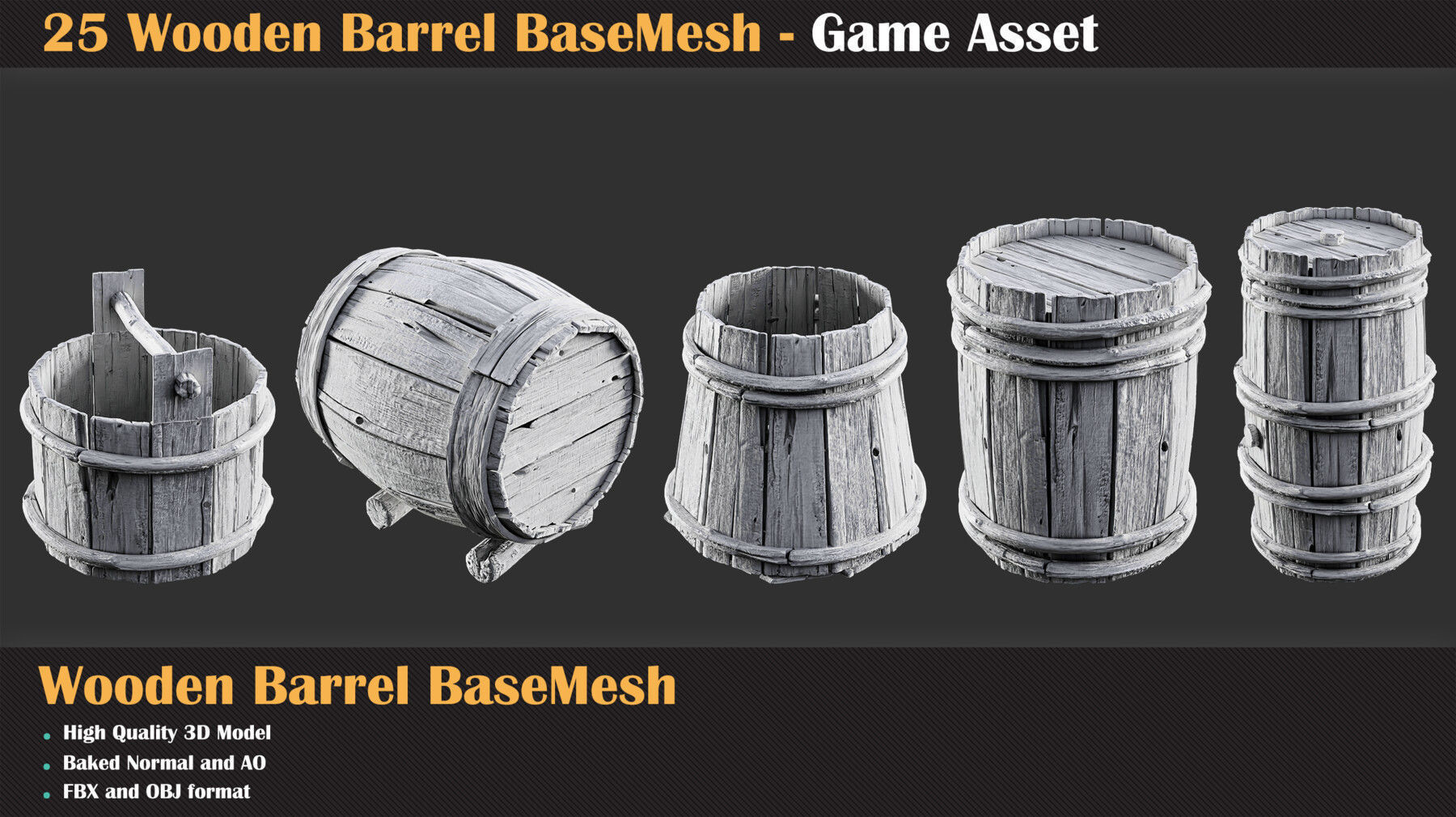 25 Wooden Barrel Collection Base Mesh 3D model_2