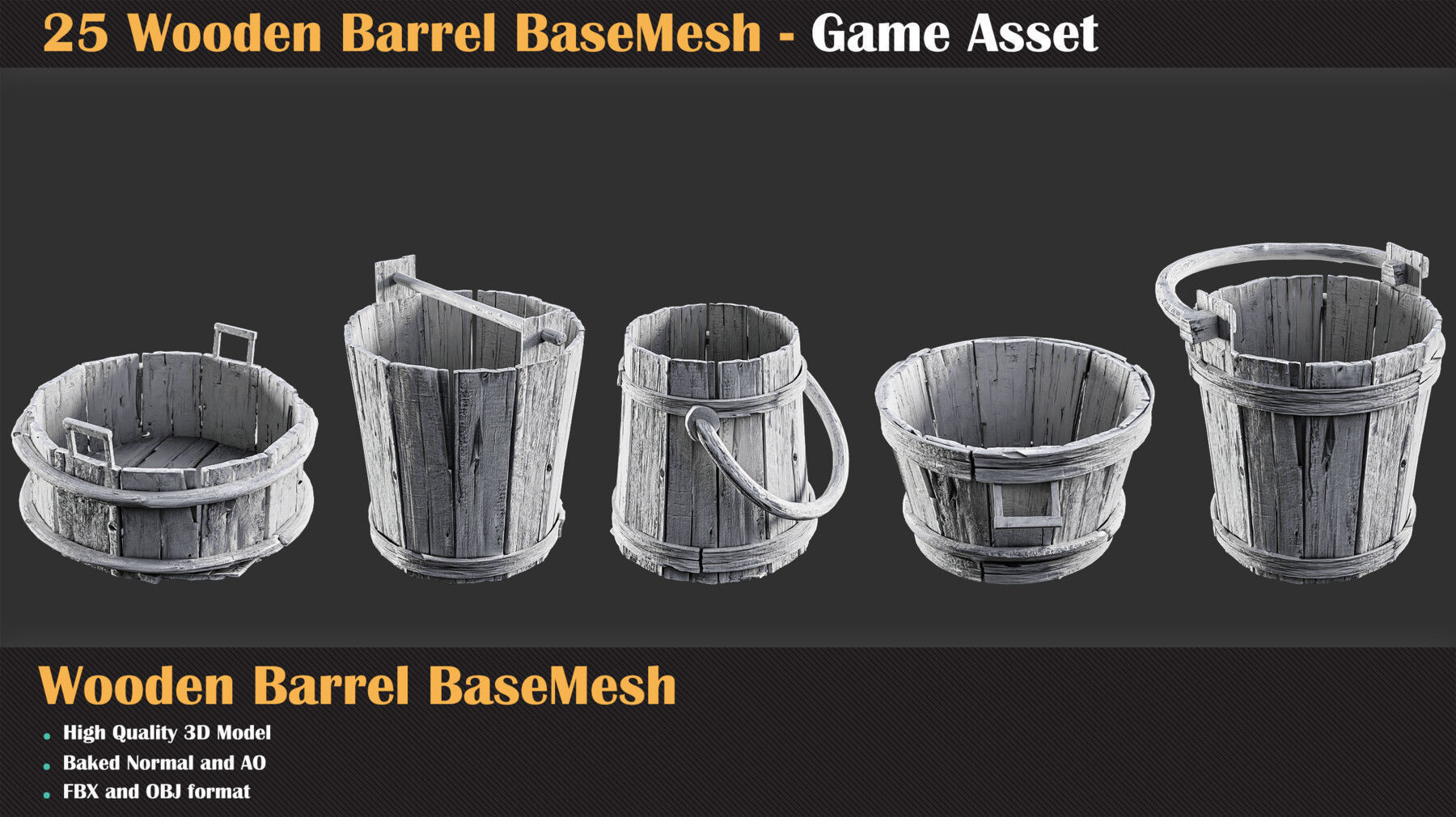 25 Wooden Barrel Collection Base Mesh 3D model_5