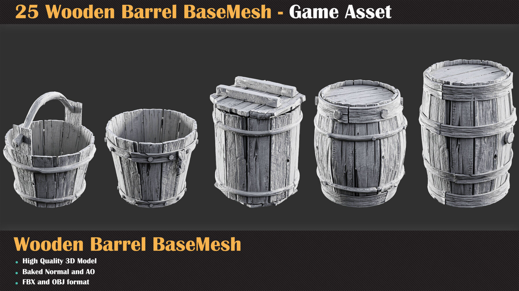 25 Wooden Barrel Collection Base Mesh 3D model_3